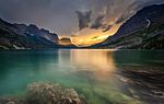 Last Light At St. Mary Lake, Glacier National Park, Mt Stock Photo
