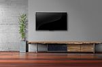 Led Tv On Concrete Wall With Wooden Furniture In Living Room Stock Photo