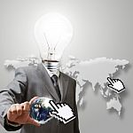 Light Bulb Head Business Man Stock Photo