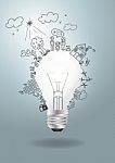 Light Bulb Idea With Creative Drawing Environment Ecology Concep Stock Photo