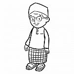 Line Drawing Of Adult Malay Man Cartoon -character  Stock Photo