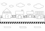 Linear Cute Cartoon Homes On Street Stock Photo