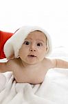 Little Baby Wearing Santa hat Stock Photo