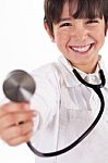 Little Doctor Showing His Stethoscope Stock Photo