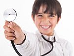 Little Doctor Showing Stethoscope Stock Photo