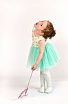 Little Girl Fashion Model In Green Dress Stock Photo