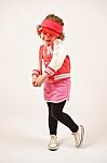 Little Girl Fashion Model With Red Cap Stock Photo