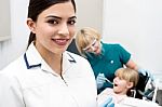 Little Girl Treated At Dental Clinic Stock Photo