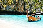Longtrail Boats On Port At Maya Bay Phi Phi Islands Andaman Sea Stock Photo