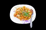 Macaroni Pasta In Tomato Sauce With Chicken, Thai Style Stock Photo