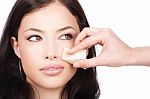 Make Up With Cosmetic Sponge Stock Photo