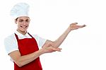 Male Chef Showing Introduce Gesture Stock Photo