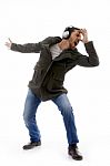 Male dancing with listening music Stock Photo