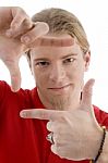 Male Showing Framing Hand Gesture Stock Photo