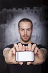 Male Showing Smartphone Stock Photo
