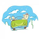 Man And Dog Travel With Car In Holiday Stock Photo