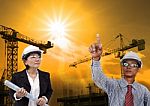 Man And Woman In Construction Theme Stock Photo