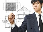 Man Drawing Architecture Home Stock Photo