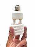 Man Holding A Light Bulb On A White Background Stock Photo