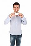 Man Holding Card Stock Photo