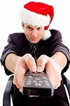 Man Holding Remote Control Stock Photo