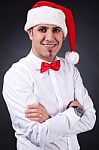 Man In Santa Hat Stock Photo