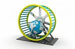 Man Kind In The Hamster Running Wheel Stock Photo