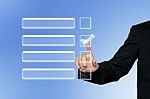 Man Pointing Checked Box Stock Photo