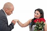 Man Ready To Give A Kiss In Hand To His Wife.  Focus In The Woma Stock Photo