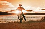 Man Riding Enduro Motorcycle In Motor Cross Track Use For People Activities And Leisure ,traveling Extreme Motor Sport Stock Photo