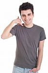 Man Showing Calling Sign Stock Photo