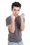 Man With Fight Expression Stock Photo