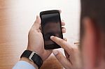 Man With Huge Blank Screen Smartphone Stock Photo