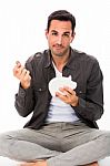 Man With Money And Piggy Bank Stock Photo