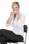 Manager Woman Eating A Sandwich Stock Photo