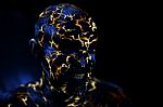 Man's  Face Painted In Neon Uv Lava Stock Photo