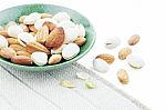 Many Almonds On A Plate Stock Photo