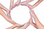 Many Arms Of Children With Hands Making Circle Stock Photo