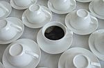 Many Rows Of White Ceramic Coffee Stock Photo