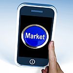 Market On Phone Means Marketing Advertising Sales Stock Photo
