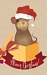 Merry Christmas Greeting Card With Mouse Stock Photo