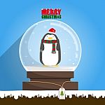 Merry Christmas Penguin In Snow Globe Stock Photo
