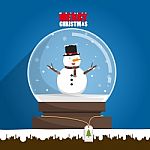 Merry Christmas Snowman In Snow Globe Stock Photo