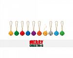 Merry Christmas Text And Colorful Small Bell Stock Photo