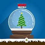 Merry Christmas Tree In Snow Globe Stock Photo