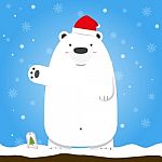 Merry Christmas White Polar Bear Wear Hat Standing Stock Photo