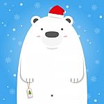 Merry Christmas White Polar Bear Wear Santa Hat Stock Photo