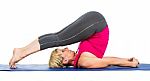 Middle Age Woman Doing Yoga Exercises Stock Photo