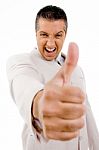 Middle Aged Man Showing Thumbs Up Stock Photo