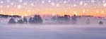 Misty Christmas Morning With Snowfall Stock Photo